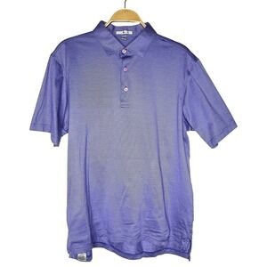 Peter Millar Mens Polo Shirt Purple White Stripe Short Sleeve Button‎ Up Size M